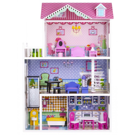Casuta din lemn Capsunica Residence DollHouse - Casa pentru papusi cu lift cu mobilier inclus 
