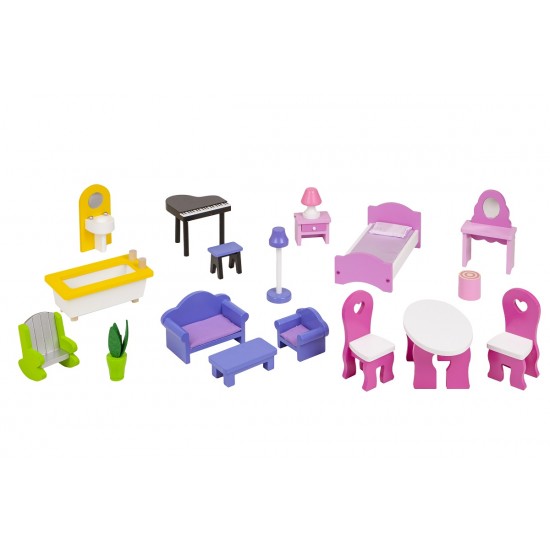 Casuta din lemn Capsunica Residence DollHouse - Casa pentru papusi cu lift cu mobilier inclus 