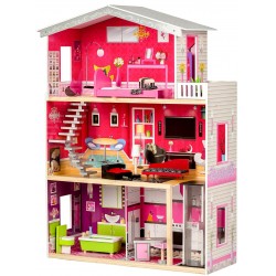 Casuta de basm din lemn Malibu Residence DollHouse - Casa pentru papusi cu lift cu mobilier inclus de la  EcoToys