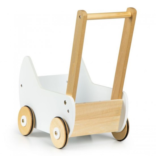 Cărucior pentru păpuși din lemn  Alb Cu roti siletioase Wooden Stroller