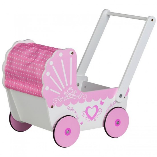 Cărucior Roz pentru păpuși din lemn cu iminioara - Antemergator Stroller