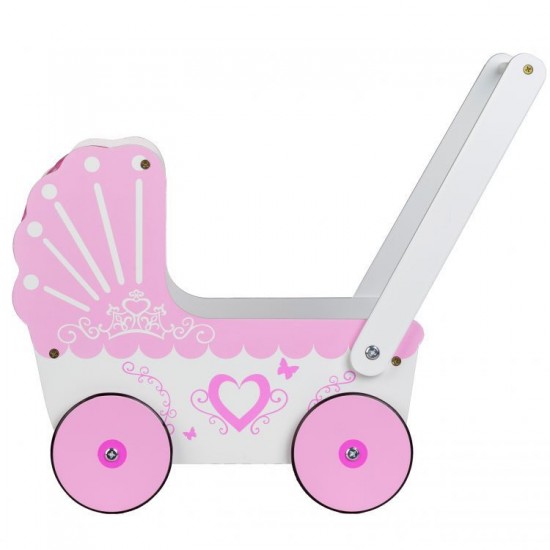 Cărucior Roz pentru păpuși din lemn cu iminioara - Antemergator Stroller