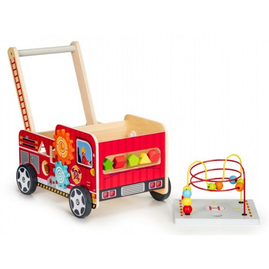Antemergator 6 in1 din lemn Masina de Pompieri  - Premergator Masina Camion Fire Truck cu multiactivitati