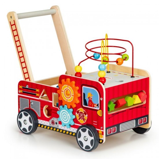 Antemergator 6 in1 din lemn Masina de Pompieri  - Premergator Masina Camion Fire Truck cu multiactivitati