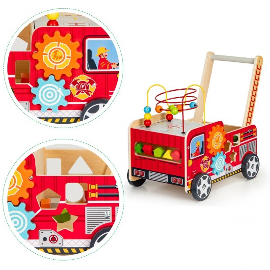 Antemergator 6 in1 din lemn Masina de Pompieri  - Premergator Masina Camion Fire Truck cu multiactivitati