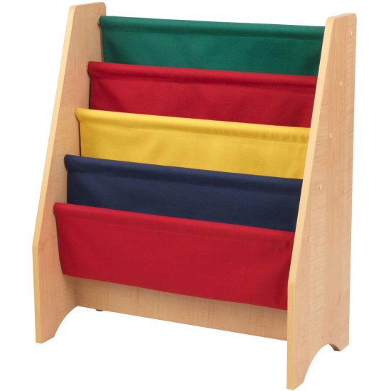 Biblioteca MDF Etajera Raft Maro cu panza multicolor -  Kidkraft Sling Natur Primary cu rafturi pentru carti si reviste 