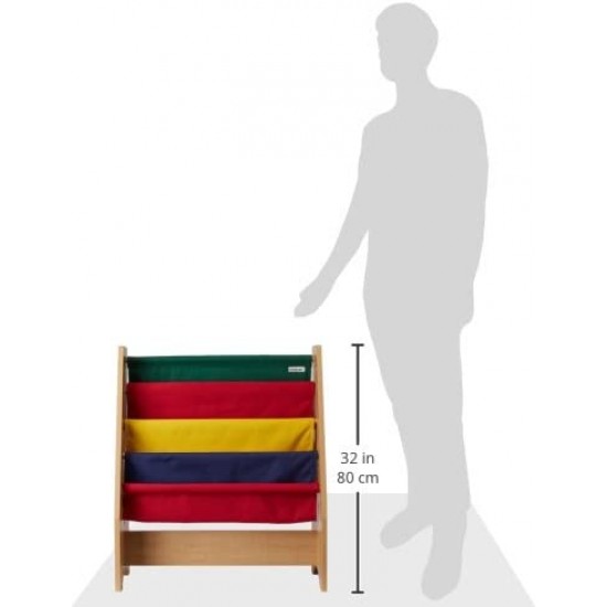 Biblioteca MDF Etajera Raft Maro cu panza multicolor -  Kidkraft Sling Natur Primary cu rafturi pentru carti si reviste 