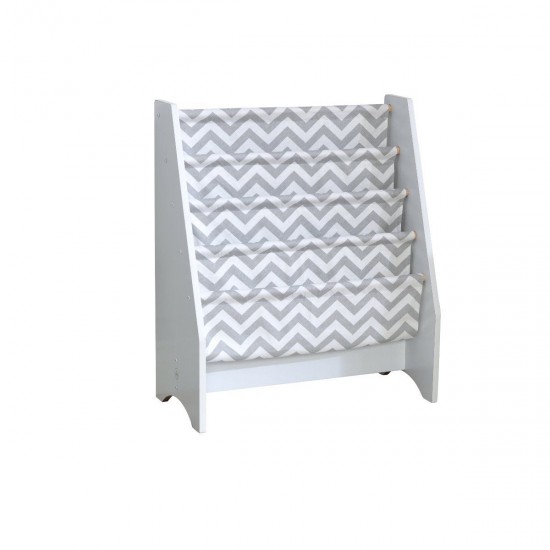 Biblioteca Etajera Raft Alb Gri -  Kidkraft Sling White pentru carti si reviste - rafturi din panza Gri si MDF 