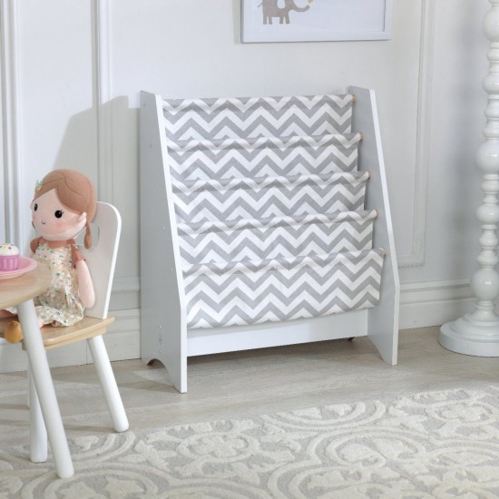 Biblioteca Etajera Raft Alb Gri -  Kidkraft Sling White pentru carti si reviste - rafturi din panza Gri si MDF 