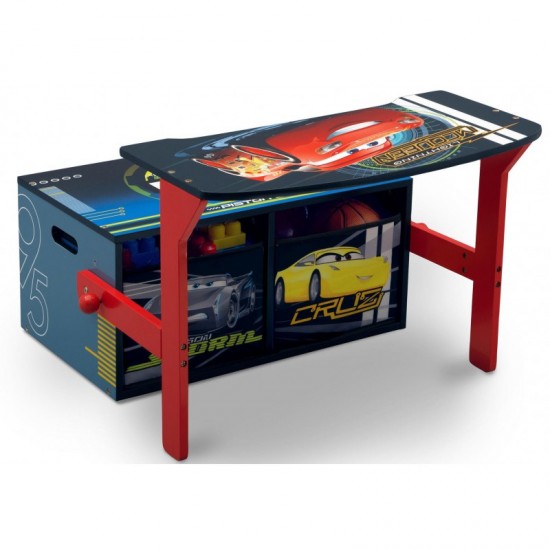 Bancuta cu Birou McQueen-Mobilier 2 in 1 pentru depozitare jucarii Cars Team Delta Children