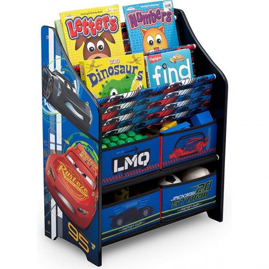 Organizator carti si jucarii cu cadru din lemn Disney LMQ Cars Team Delta Children