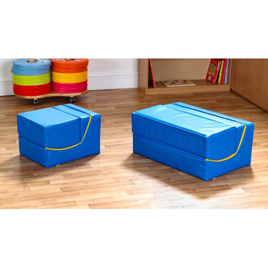 Sezlong Dublu Ergonomic pentru lectura copii Comfy Sofa din spuma poliuretanica - Ergo Vari cu soft touch rabatabil transformabil- Galben Albastru