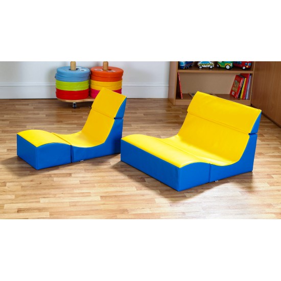 Sezlong Dublu Ergonomic pentru lectura copii Comfy Sofa din spuma poliuretanica - Ergo Vari cu soft touch rabatabil transformabil- Galben Albastru