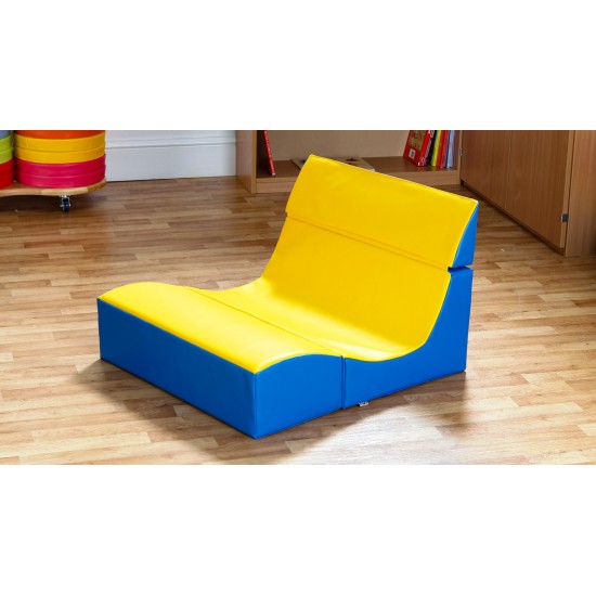 Sezlong Dublu Ergonomic pentru lectura copii Comfy Sofa din spuma poliuretanica - Ergo Vari cu soft touch rabatabil transformabil- Galben Albastru