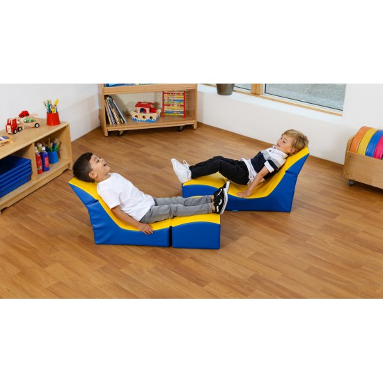 Sezlong Ergonomic pentru lectura copii Comfy Sofa din spuma poliuretanica - Ergo Vari cu soft touch rabatabil transformabil- Galben Albastru