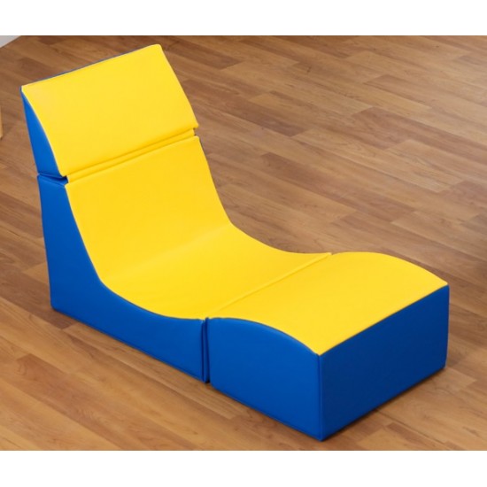Sezlong Ergonomic pentru lectura copii Comfy Sofa din spuma poliuretanica - Ergo Vari cu soft touch rabatabil transformabil- Galben Albastru