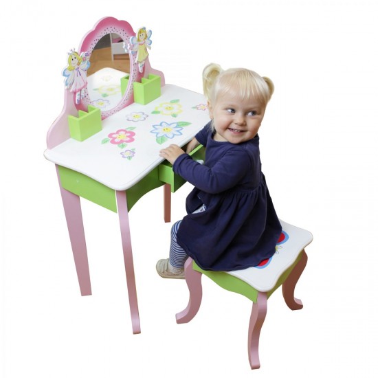 Masuta de toaleta Butterfly cu scaunel din lemn MDF Liberty House Toys OnlyToys