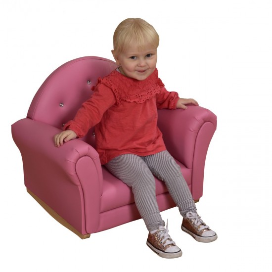 Fotoliu fetite Roz Princess Cristale Glamourous - Leagan cu cardu din lemn 