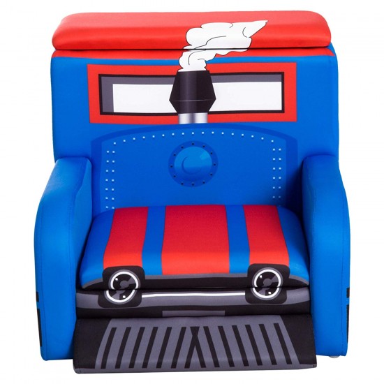 Fotoliu Locomotiva Thomas din Spandex cadru de lemn si 2 compartimente de stocare Train Engine Sofa