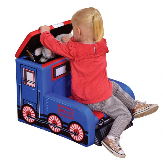 Fotoliu Locomotiva Thomas din Spandex cadru de lemn si 2 compartimente de stocare Train Engine Sofa