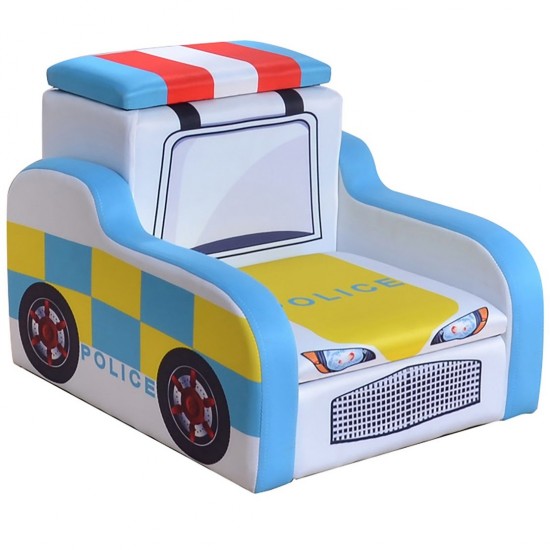 Fotoliu Masina de Politie  din Spandex cadru de lemn si 2 compartimente de stocare Police Car Sofa
