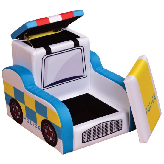Fotoliu Masina de Politie  din Spandex cadru de lemn si 2 compartimente de stocare Police Car Sofa