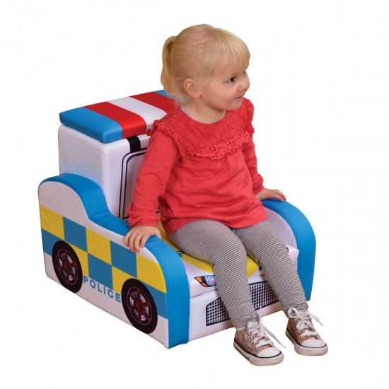 Fotoliu Masina de Politie  din Spandex cadru de lemn si 2 compartimente de stocare Police Car Sofa