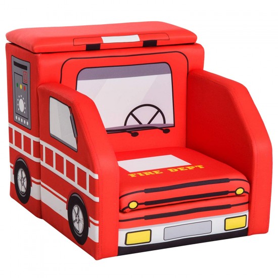 Fotoliu Masina de Pompier - din Spandex cu cardu de lemn si cu 2 compartimente de stocare Fire Engine Sofa