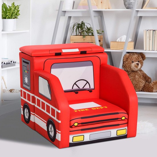 Fotoliu Masina de Pompier - din Spandex cu cardu de lemn si cu 2 compartimente de stocare Fire Engine Sofa