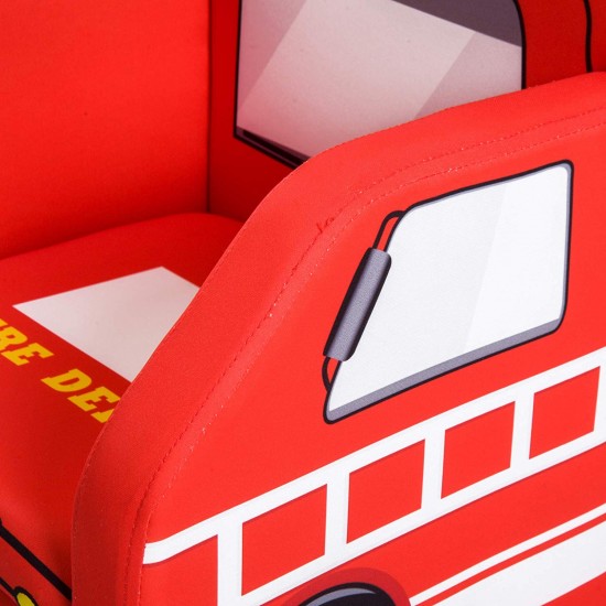 Fotoliu Masina de Pompier - din Spandex cu cardu de lemn si cu 2 compartimente de stocare Fire Engine Sofa
