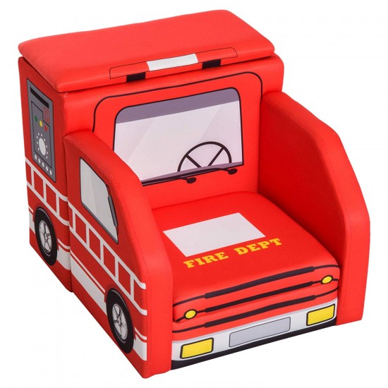 Fotoliu Masina de Pompier - din Spandex cu cardu de lemn si cu 2 compartimente de stocare Fire Engine Sofa