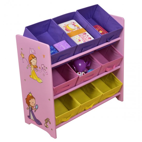 Etajera Princess Organizator cu 9 cutii din material textil cadru din lemn MDF Liberty House Toys 