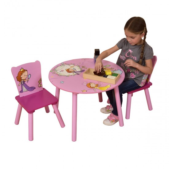 Masuta rotunda Princess cu doua scaunele din lemn MDF  Liberty House