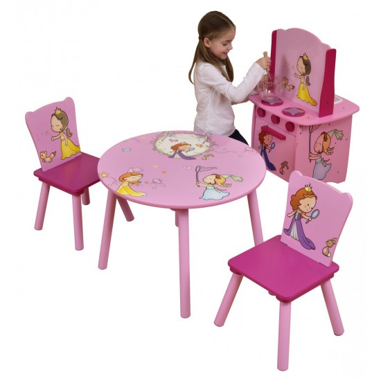 Masuta rotunda Princess cu doua scaunele din lemn MDF  Liberty House