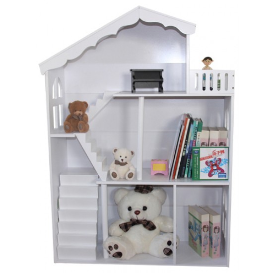 Biblioteca Casuta Etajera cu Balcon Ferestre  Scari si Mansarada DollHouse Bookcase  MDF Liberty House 