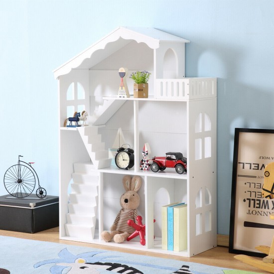 Biblioteca Casuta Etajera cu Balcon Ferestre  Scari si Mansarada DollHouse Bookcase  MDF Liberty House 
