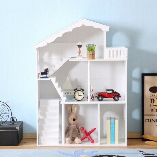 Biblioteca Casuta Etajera cu Balcon Ferestre  Scari si Mansarada DollHouse Bookcase  MDF Liberty House 