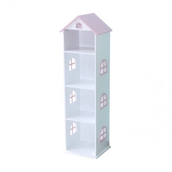 Biblioteca Casuta Etajera Inalta cu ferestre DollHouse Bookcase cu aoperis Roz MDF Liberty House 