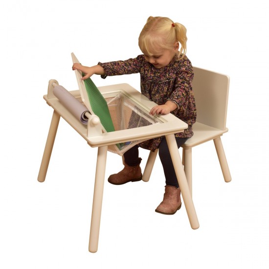 Masuta 4 in 1 Alba de scris cu rola de hartie si placa LEGO si scaunel cu spatar din lemn Liberty House Toys