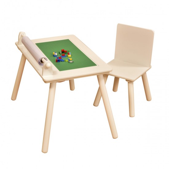 Masuta 4 in 1 Alba de scris cu rola de hartie si placa LEGO si scaunel cu spatar din lemn Liberty House Toys