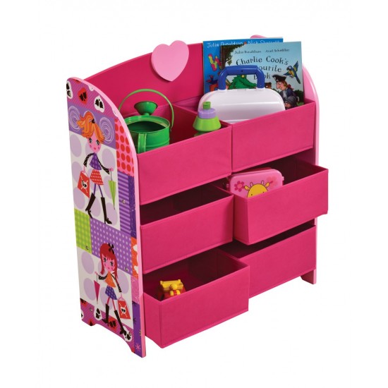 Biblioteca Etajera Fashion Girl cu 6 cutii din material textil si cadru din lemn MDF Liberty House Toys OnlyToys
