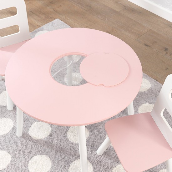 Masuta rotunda Roz cu doua scaunele si spatiu de depozitare- Pink Round Table Kidkraft