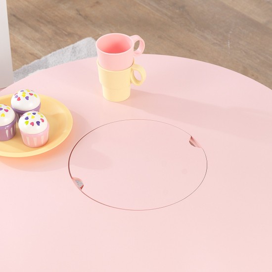 Masuta rotunda Roz cu doua scaunele si spatiu de depozitare- Pink Round Table Kidkraft