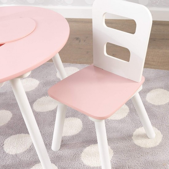 Masuta rotunda Roz cu doua scaunele si spatiu de depozitare- Pink Round Table Kidkraft