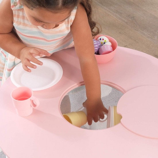 Masuta rotunda Roz cu doua scaunele si spatiu de depozitare- Pink Round Table Kidkraft