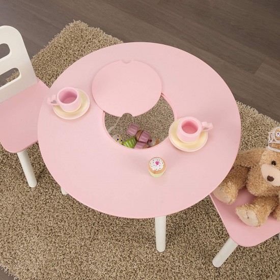 Masuta rotunda Roz cu doua scaunele si spatiu de depozitare- Pink Round Table Kidkraft