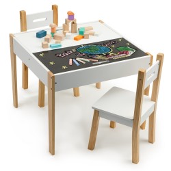 Masuta Activitati 4 in 1 cu 2 scaunele cu spatar -Masa copii cu Tabla de scris cu creta si 4 compartimente de stocare