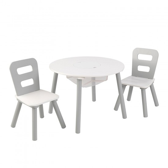 Masuta rotunda Gri cu doua scaunele si spatiu de depozitare- Grey Round Table Kidkraft