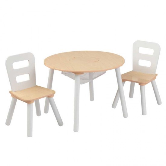Masuta rotunda Maro Natur cu doua scaunele si spatiu de depozitare-  Round Table Kidkraft