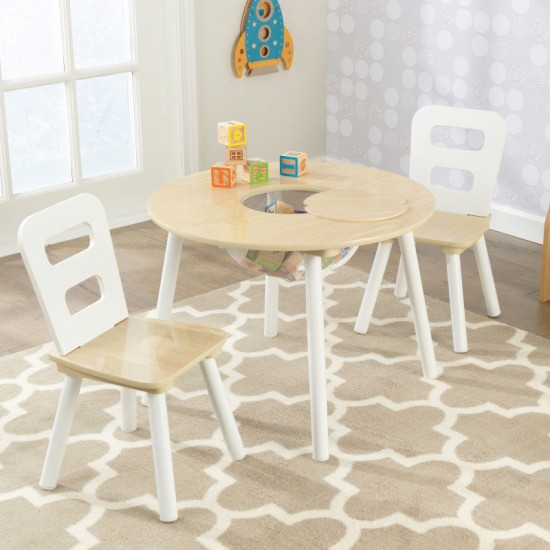 Masuta rotunda Maro Natur cu doua scaunele si spatiu de depozitare-  Round Table Kidkraft